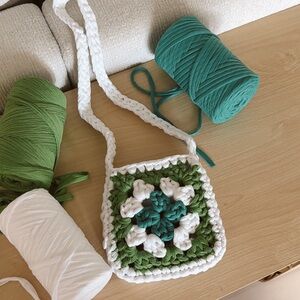Handcrafted Green and White Crochet Bag (handmade by me!)